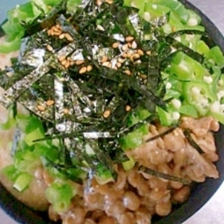 ネバネバスペシャル３色丼☆長いもと納豆とオクラ丼☆